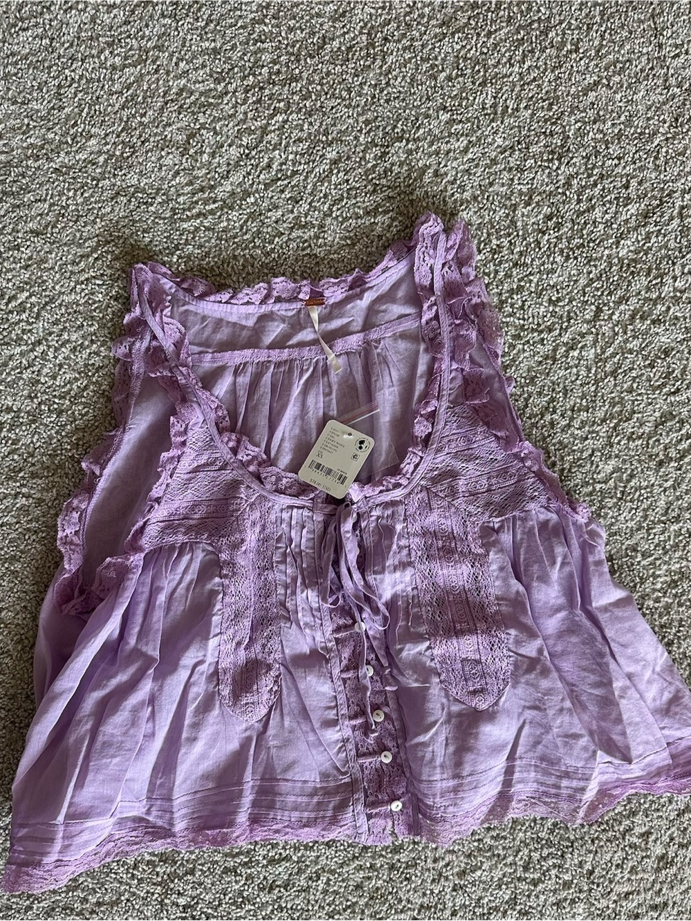 Free People Forevermore Lavender Lace-Trim Tank